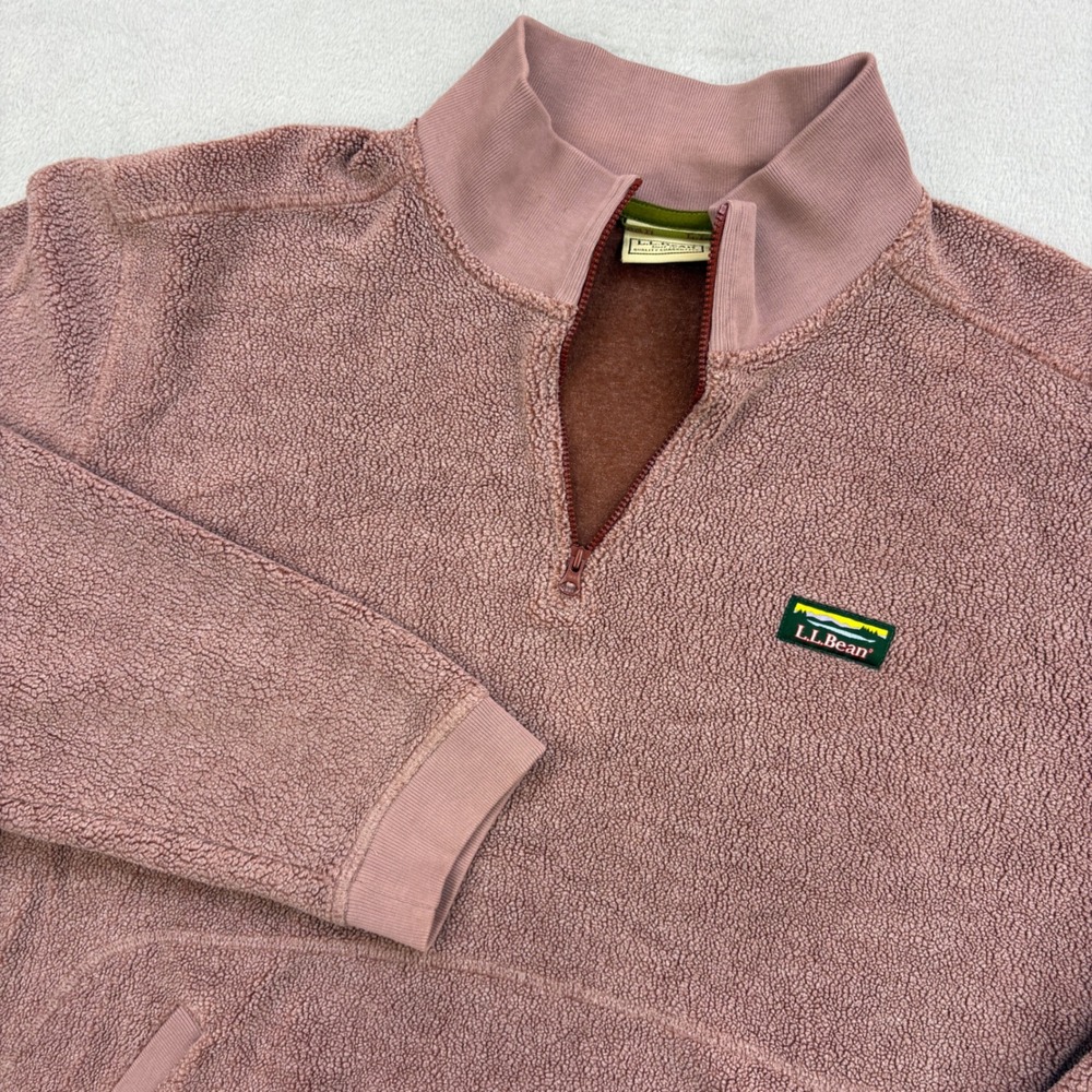 LL Bean 1/4 Zip Womens XL Mauve Sherpa Pockets Gorpcore Fleece Pullover Sweater